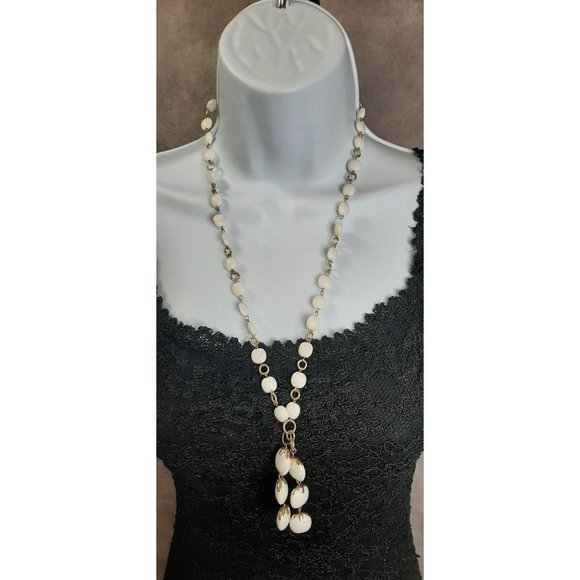 White And Silver Seed Bead Tassel Necklace - Picture 1 of 3